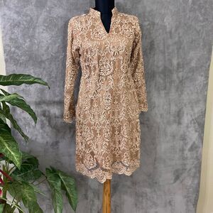 Vintage Ao Dai Long Top Embroidered seed pearls & sequin Side Slits home made.